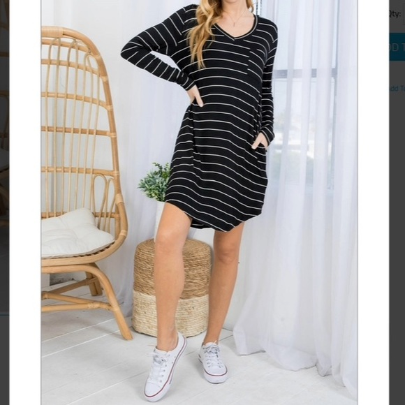 22 Long Sleeve Loose Fit Mid-Dress with Side Pocket - Picture 2 of 4